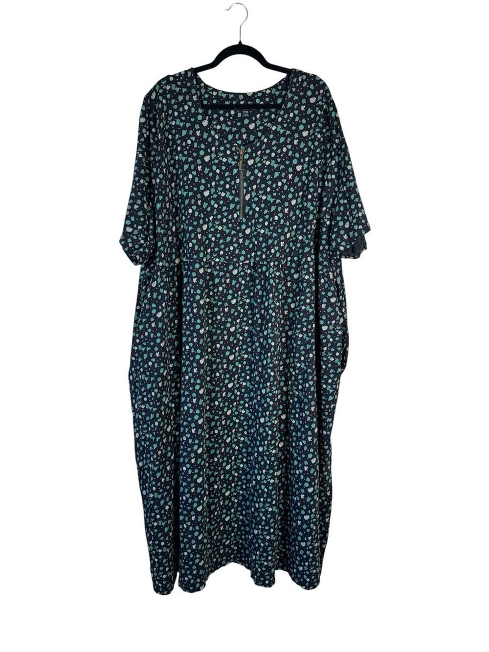 Ulla Popken Blue Teal Spotted Maxi Dress Womens 36 Casual Modest Comfort